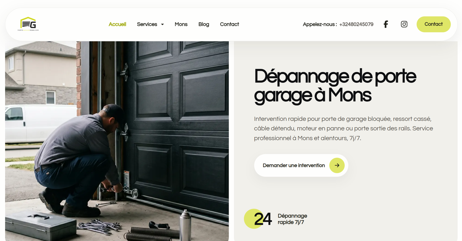 Aperçu du site Porte Garage Mons