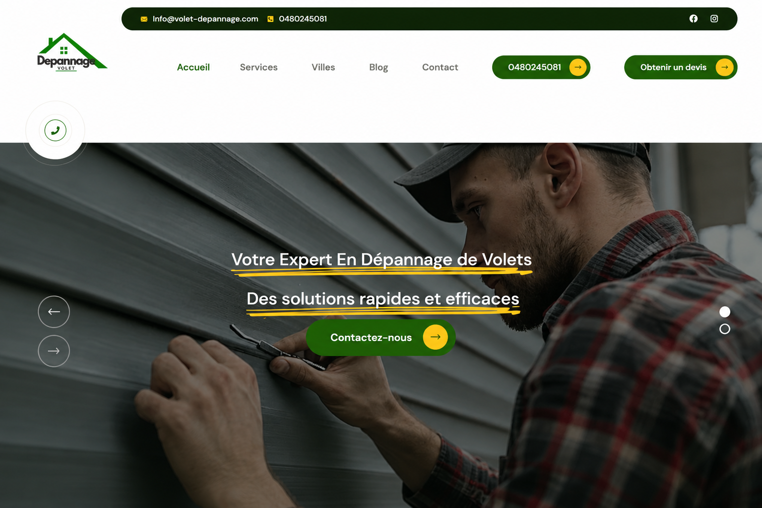 Site vitrine Volet-Dépannage en Belgique